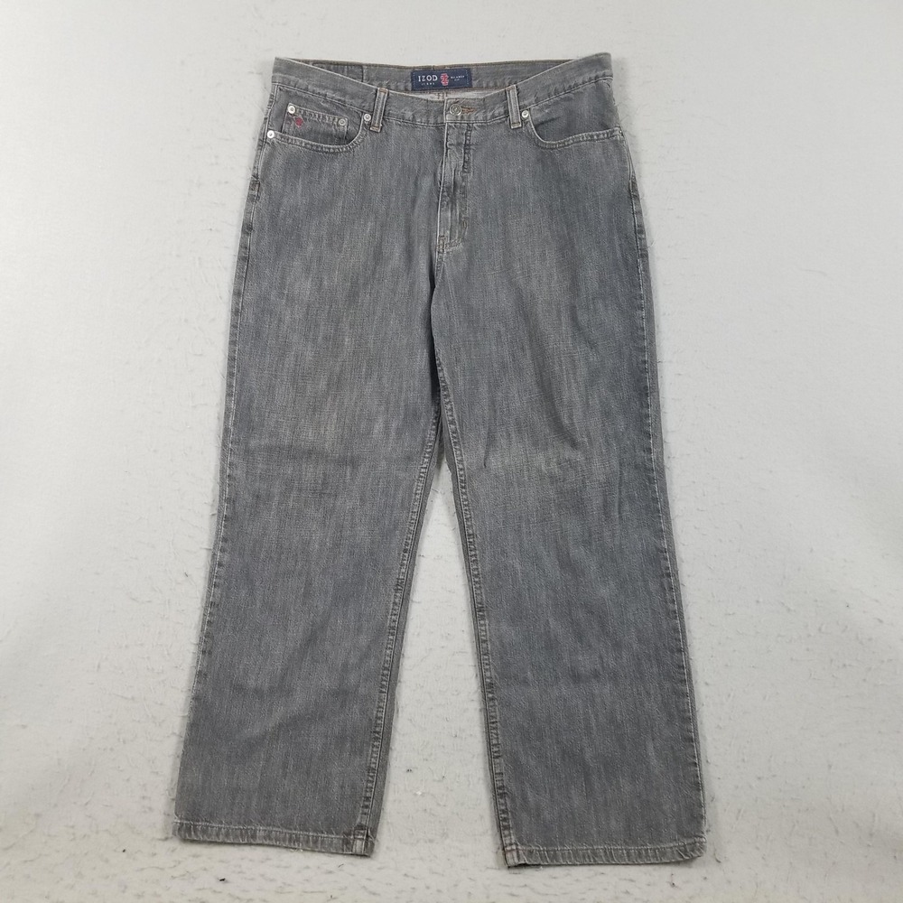 IZOD Relaxed Fit Jeans Mens 38x30 Gray Charcoal Wash Straight Cotton Denim Pants
